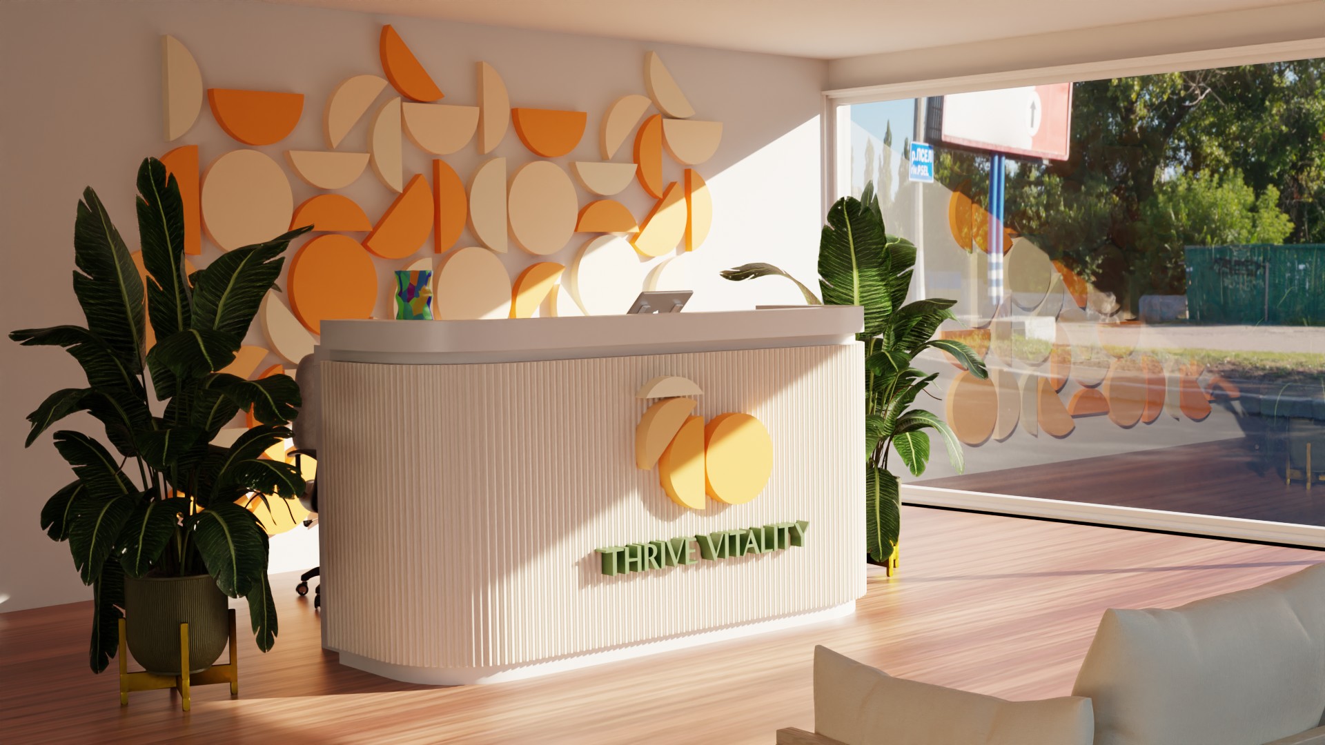 Thrive Vitality branded reception desk