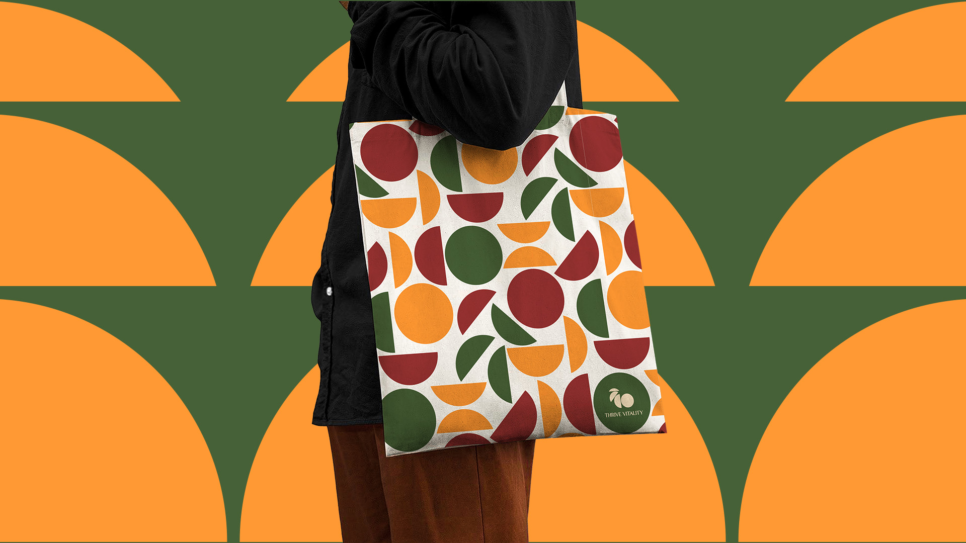 Thrive Vitality tote bag with brand pattern
